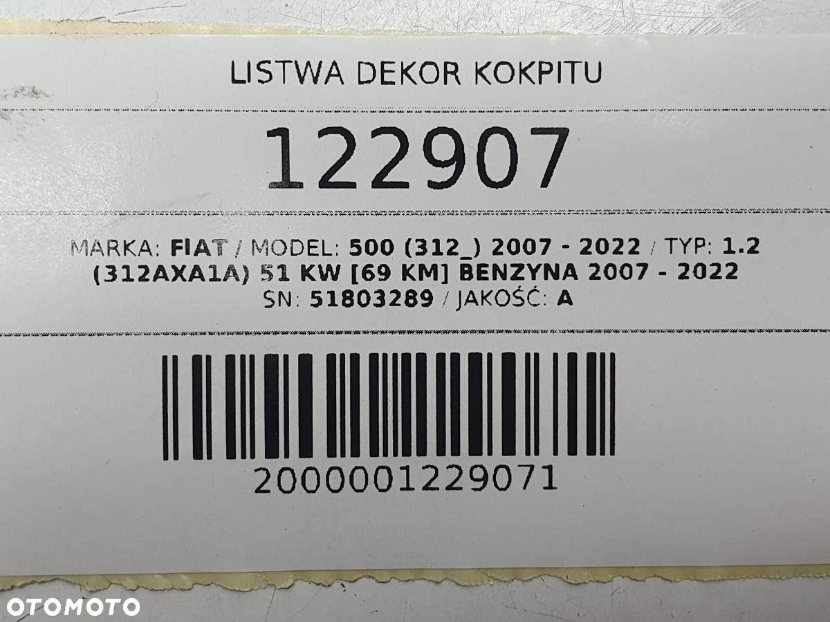 LISTWA DEKOR KOKPITU DESKI KONSOLI FIAT 500 51803289 - 9
