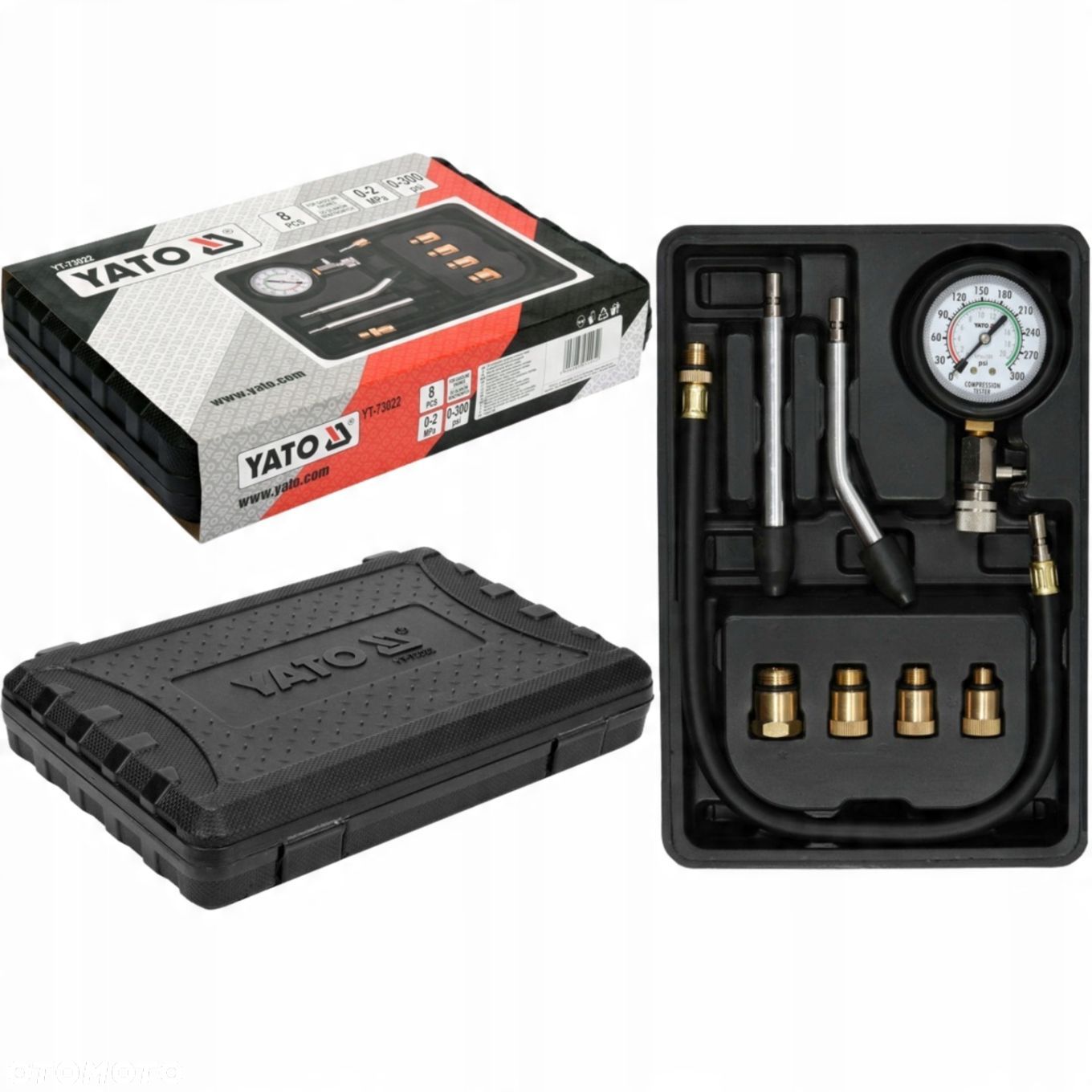 YATO TESTER MIERNIK CIŚNIENIA SPRĘŻANIA BENZYNA  ADAPTERY 8EL YT-73022 - 1