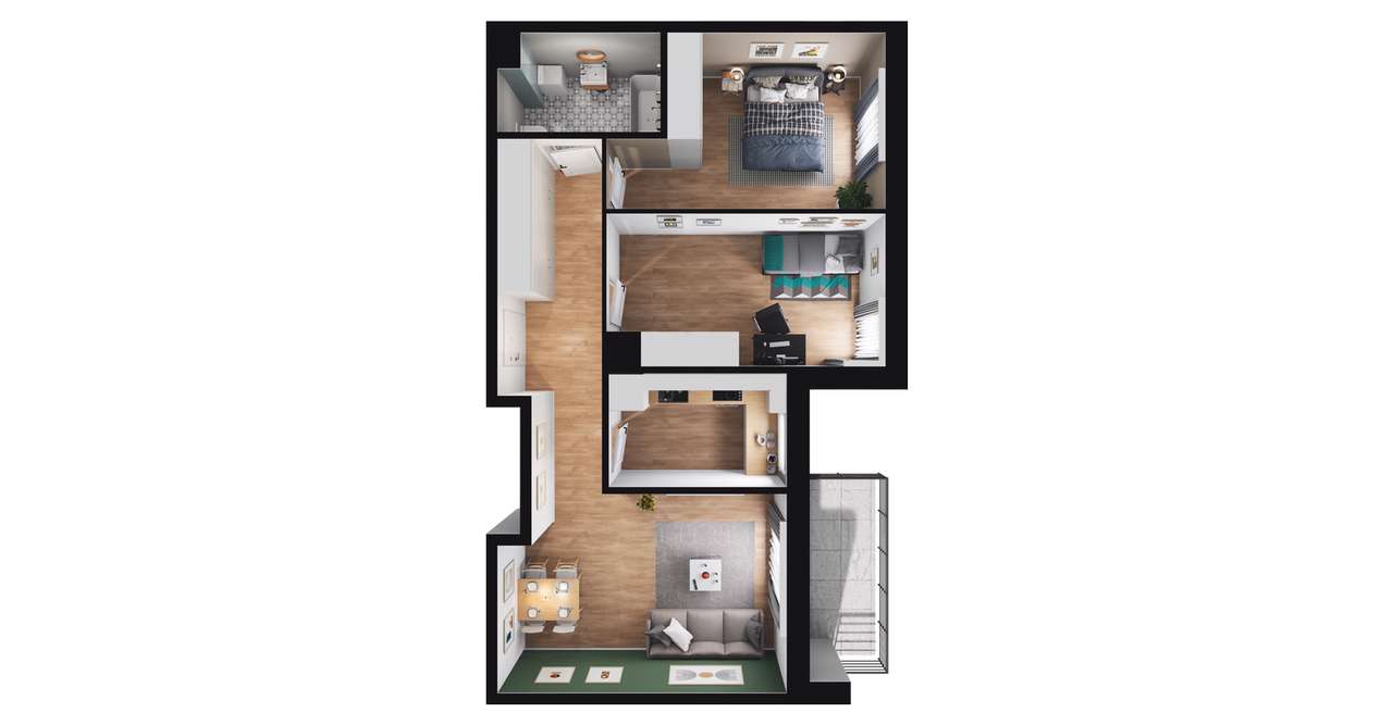 3-pokojowe mieszkanie 63m2 + balkon Bezpośrednio - Pełny obrazek: 3/12