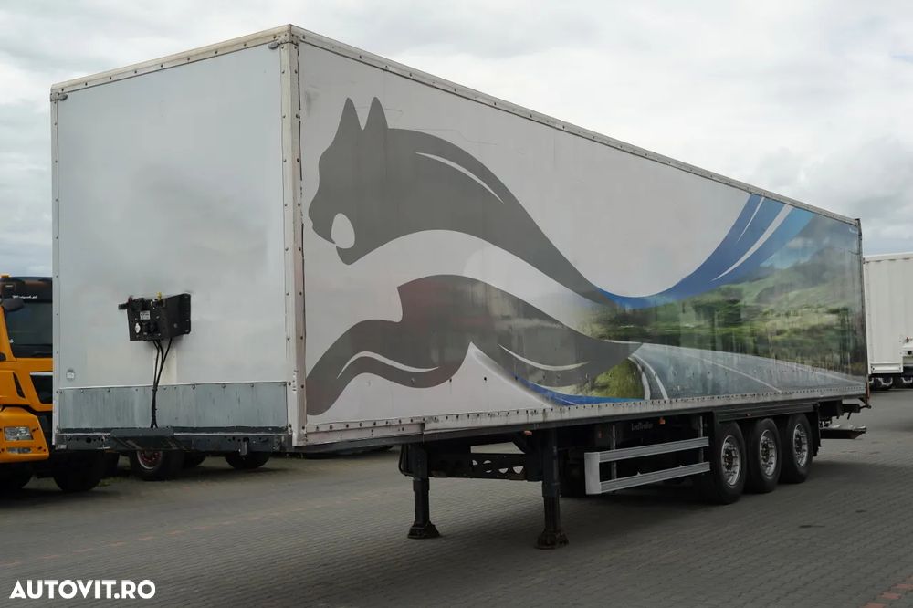 LeciTrailer CONTAINER / ELEVATOR PALFINGER 2.500 KG / AXĂ RIDICATĂ / SAF / PODEA REZISTENTĂ / OBLOANĂ RULOU - 1