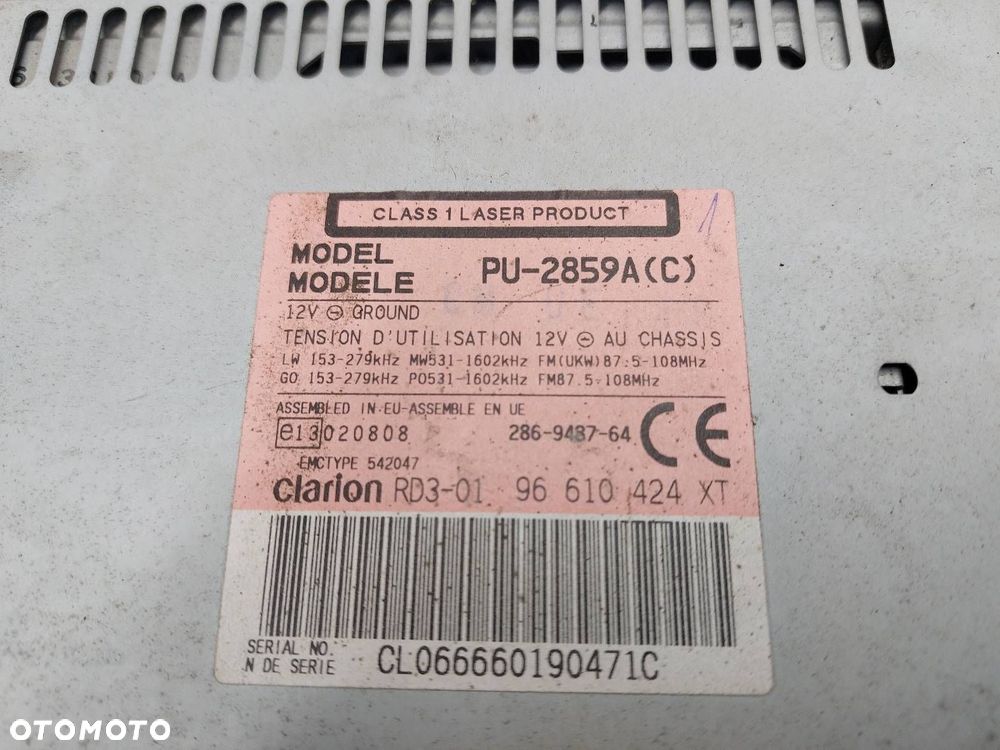 RADIO ODTWARZACZ PEUGEOT 206 CLARION PU-2859A - 2