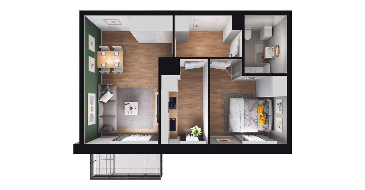 2-pokojowe mieszkanie 38m2 + balkon - Pełny obrazek: 3/7