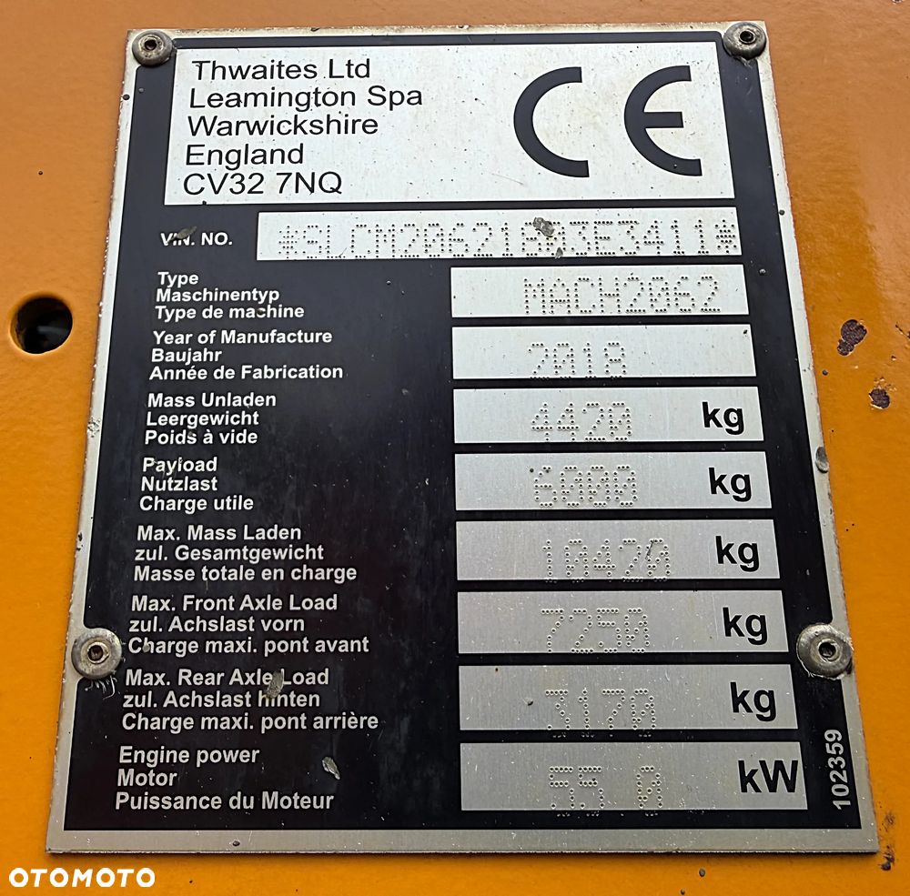 Thwaites MACH2026 Wozidło Budowlane Rolnicze 4x4. wózek z Obrotową Kolebą. 6 ton ładowność.  Silnik DEUTZ 80KM 4 cylindry. 2400 mtg. 2019 rok. Jazda Rewers 3prędkości. Maszyna jak Nowa z Norweskiego Gospodarstwa! Ani deka luzów i wycieków! Hydrostatic. Pełny Oryginał. Hamulce brzytwa. Serwisy w DEKRA. Maszyna Woziła lekkie ładunki. Praktycznie zerowe zużycie. Wielka Okazja. Wszystko w pełnym Oryginale. Opony Oryginał. Oświetlenie Fabryczne. Po serwisach. OKAZJA - 4