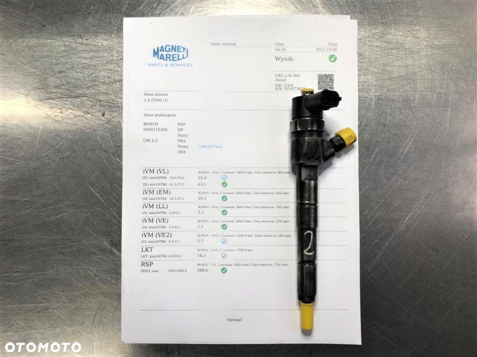 WTRYSKIWACZ TEST 2.4 JTDM 0445110308 WTRYSK WYDRUK IMA SPRAWDZONE ALFA ROMEO 159 BRERA FIAT