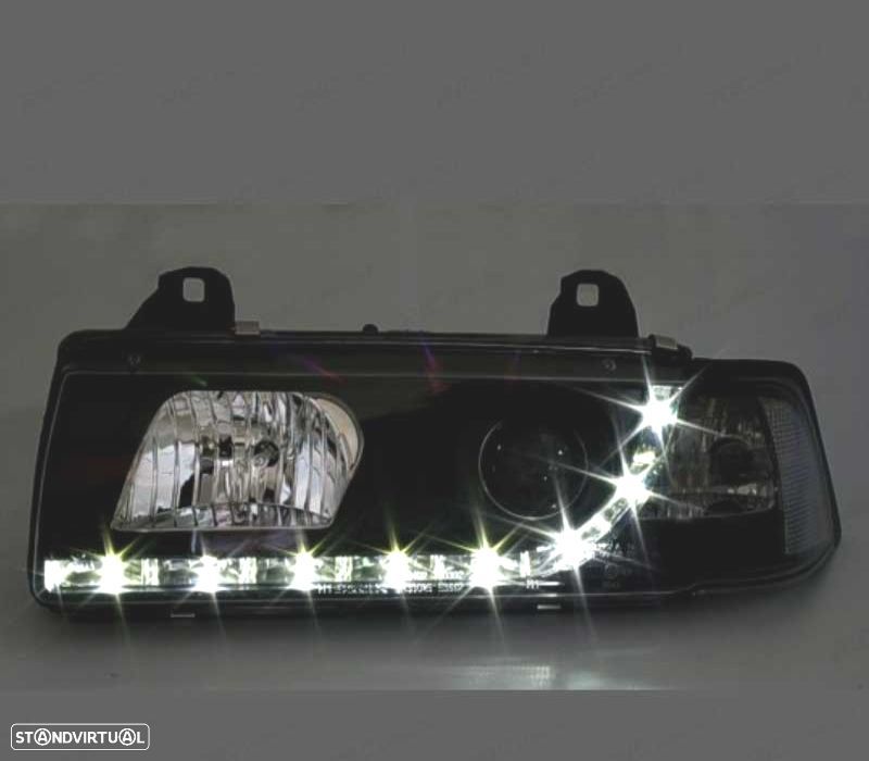 FARÓIS FRONTAIS LUZ DIURNA LED BMW SERIE 3 E36 COUPE + CABRIO FUNDO PRETO - 3