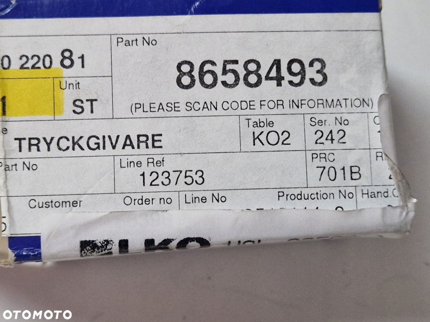 Volvo OE 8658 493 czujnik, ciśnienie w kolektorze dolotowym SENSOR NOWY OE - 3