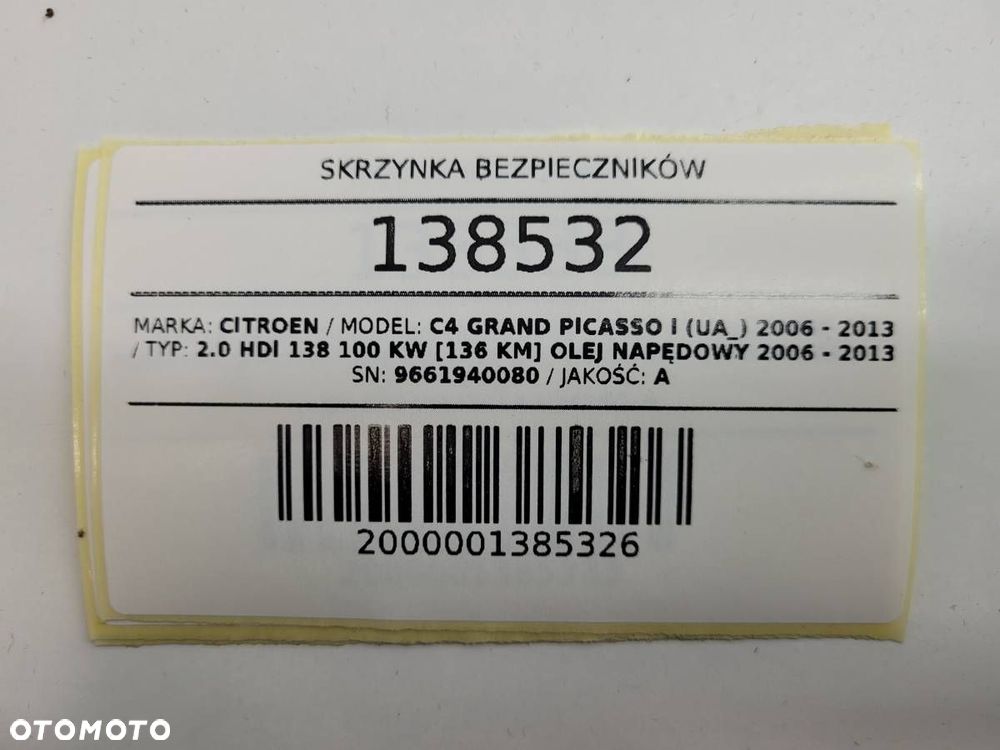 SKRZYNKA BEZPIECZNIKÓW MODUŁ BSI C4 GRAND PICASSO I 9661940080 EUROPA - 6