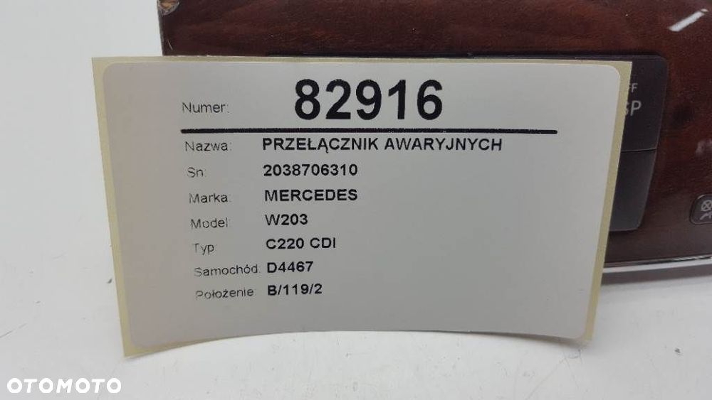 PANEL ŚRODKOWY PRZYCISKI DEKOR AWARYJNE MERCEDES W203 2038706310 - 4