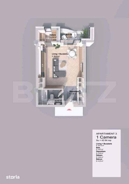 Apartament 1 camera, 42.64 mp, zona Pacurari - Rediu - Imagine principală: 2/17
