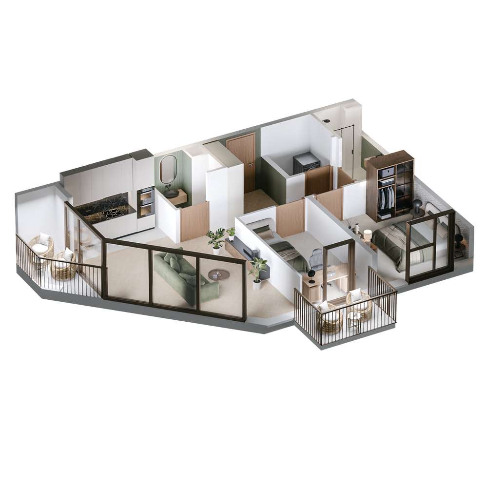 3 pokoje, 60,69 m², balkon + loggia, Harmony Garden