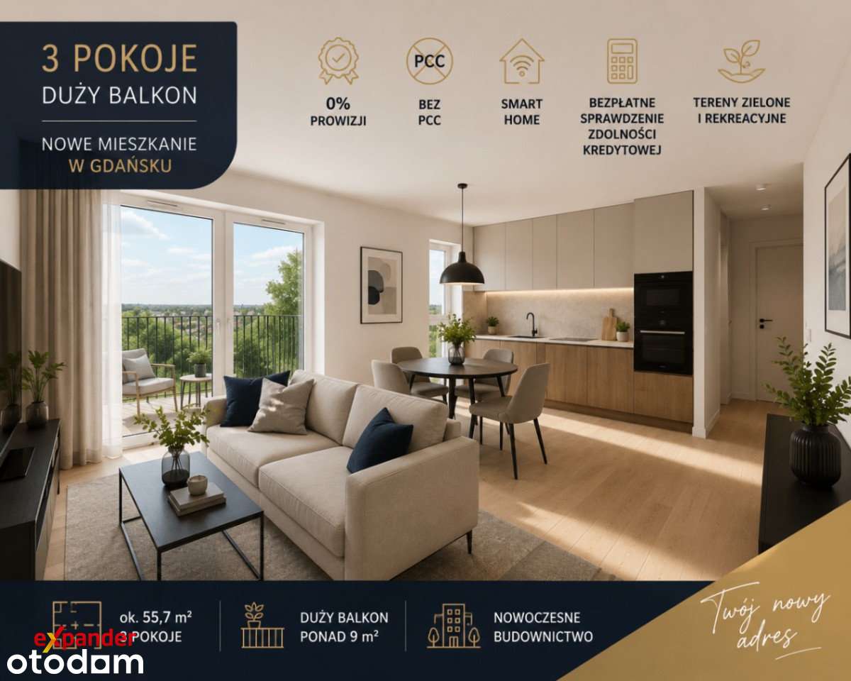 Mieszkanie na sprzedaż, 3 pokoje, 56 m², Gdańsk