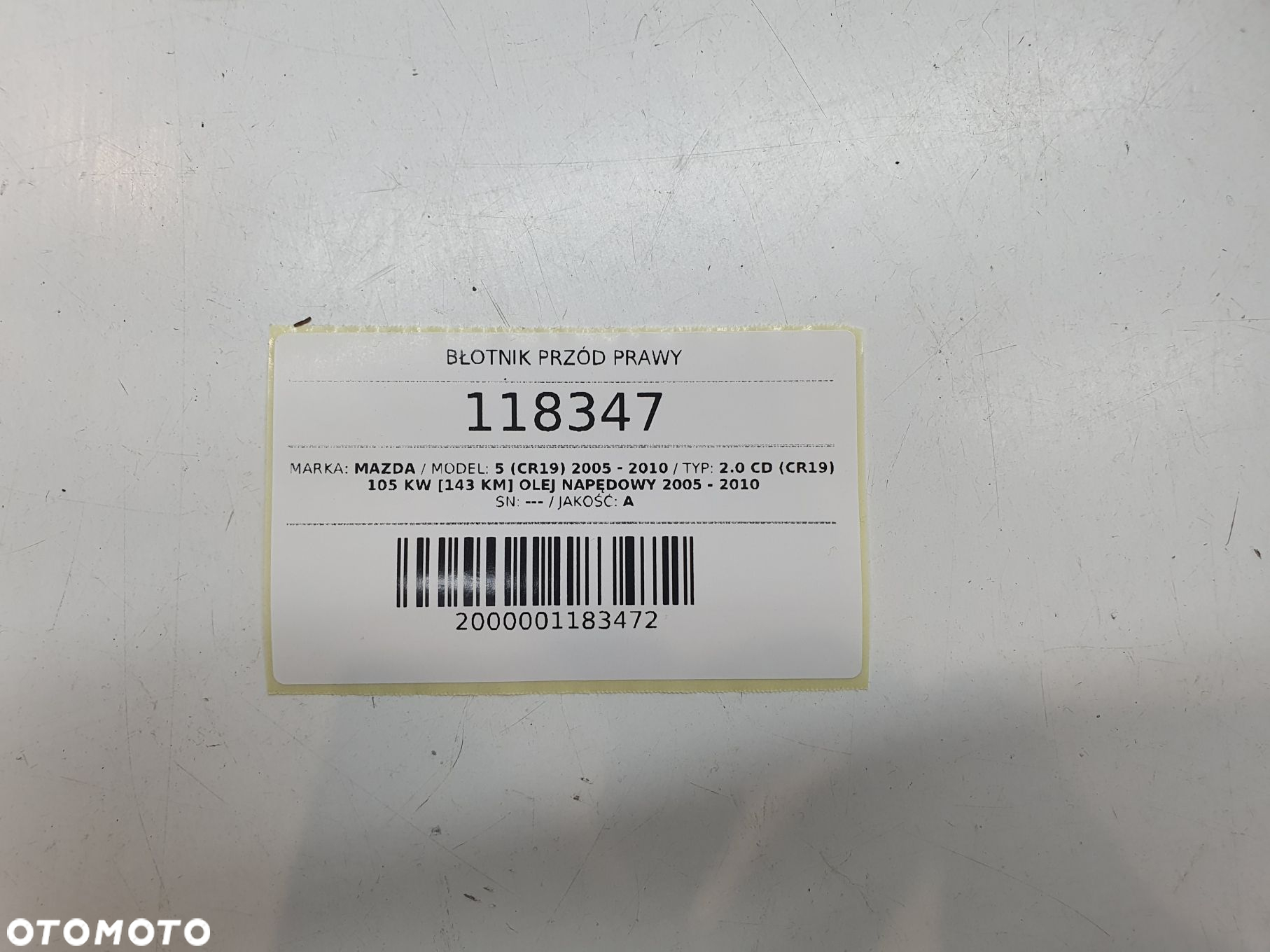BŁOTNIK PRZÓD PRZEDNI PRAWY MAZDA5 CR19 - 2