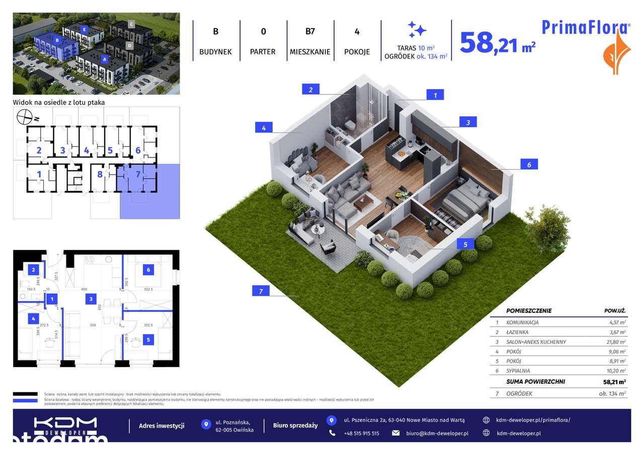 Mieszkanie na sprzedaż, 4 pokoje, 58 m², Owińska