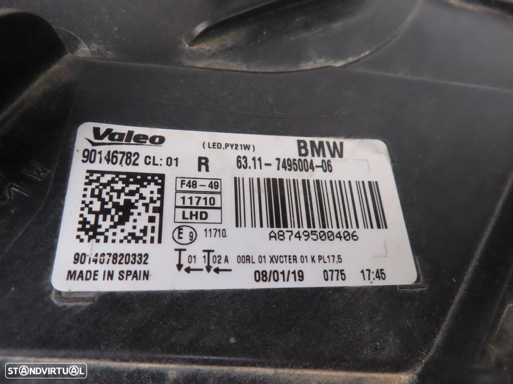 Farol LED Direito Usado / Original BMW X1 (F48) 63117436462 / 63117495004 - 7