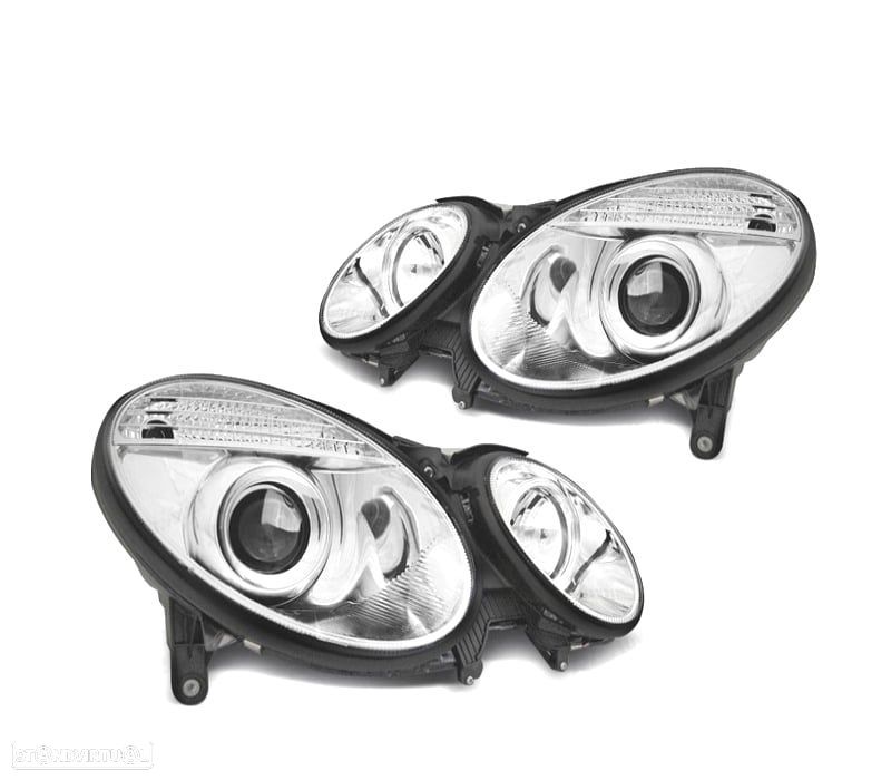 FAROIS FRONTAIS PARA MERCEDES CLASSE E W211 06-09 FUNDO CROMADO - 1
