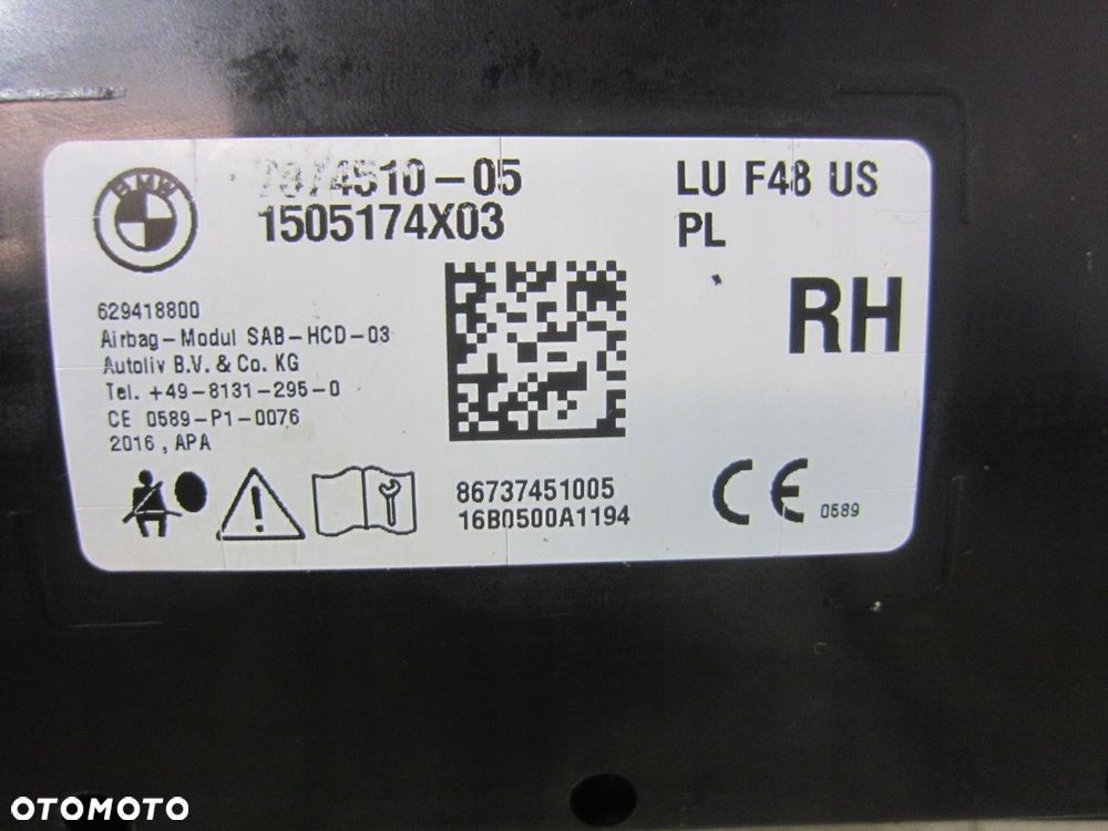 BMW X1 F48 USA AIRBAG PODUSZKA BOCZNA FOTELA PRAWEGO 7374510 72127374510 - 7