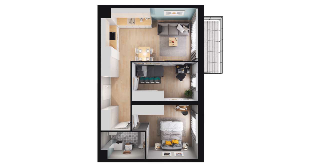 3-pokojowe mieszkanie 53m2 + balkon - Pełny obrazek: 2/12
