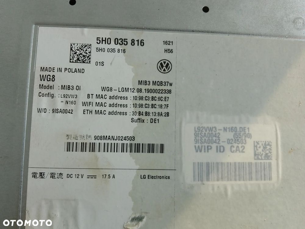 VW GOLF VIII 8 2020- CZYTNIK MMI NAWIGACJI MULTIMEDIA 5H0035816 - 4