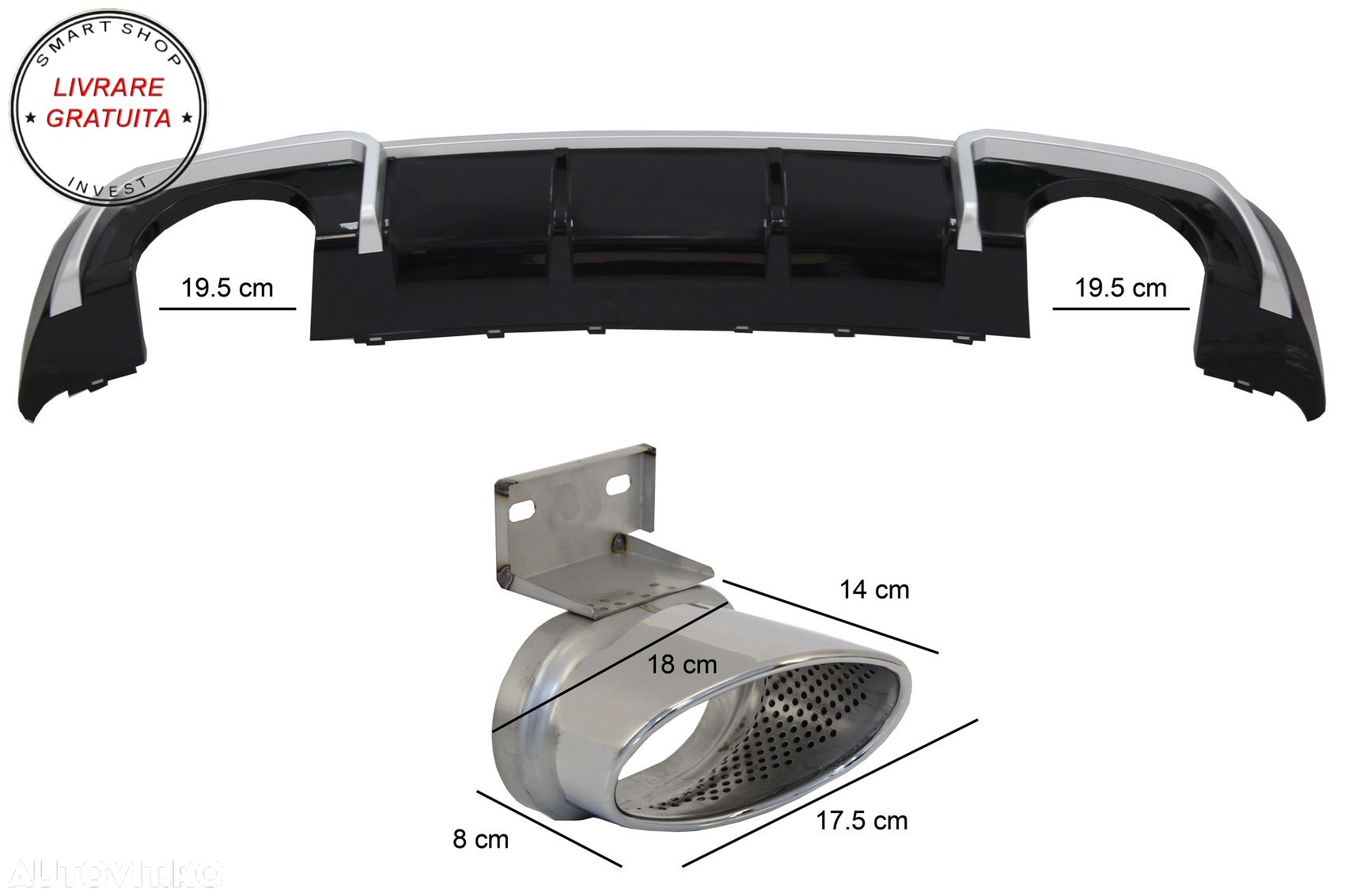 Difuzor Bara Spate Audi A3 8V Sline Facelift (2016-2019) Hatchback Sportback RS3 D- livrare gratuita - 15