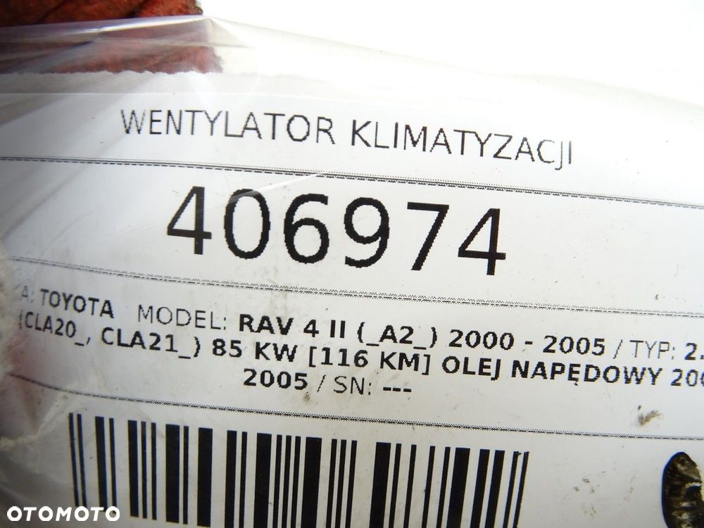 WENTYLATOR KLIMATYZACJI  TOYOTA RAV 4 II (_A2_) 2000 - 2005 2.0 D 4WD (CLA20_, CLA21_) 85 kW [116 - 5