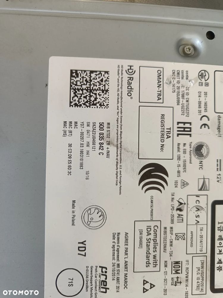 Radio Skoda Fabia 3 III Wyświetlacz Jednostka Czytnik 5Q0035842C 6V0919604B - 8