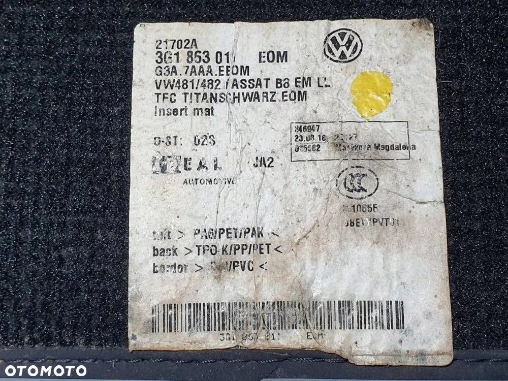 VW PASSAT B8 2019 Arteon Dywaniki welurowe komplet oryginał 3G1863011 - 4