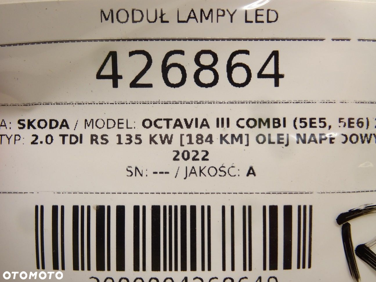MODUŁ LAMPY LED - 135.00 PLN - SKODA OCTAVIA III Combi (5E5, 5E6) 2012 - 2022 2.0 TDI RS 135 kW - 5