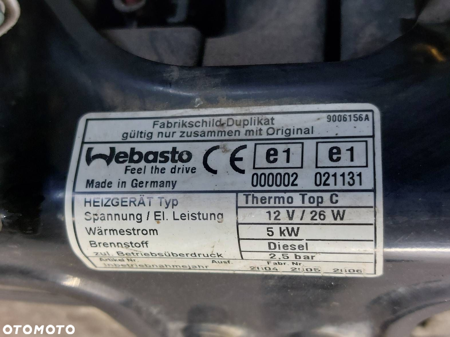 WEBASTO OGRZEWANIE POSTOJOWE POMPKA MAZDA 6 I 2.0 DI THERMO TOP C - 5
