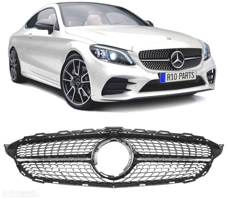 GRELHA FRONTAL MERCEDES W205 AMG 14-18 CAMERA LOOK DIAMOND PRETO - 1