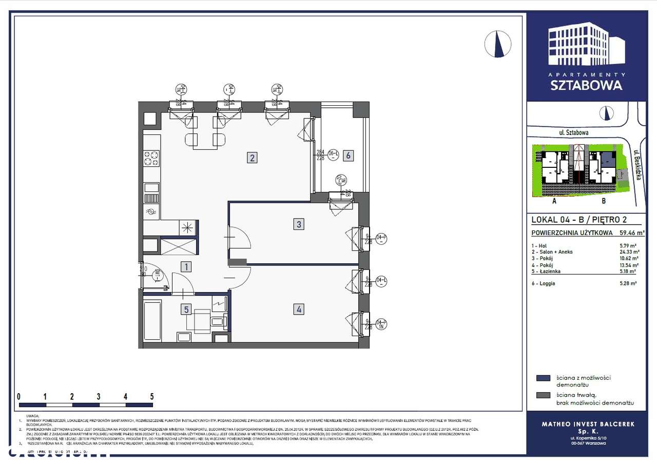 3-pokojowe mieszkanie 59m2 + loggia/budynek B
