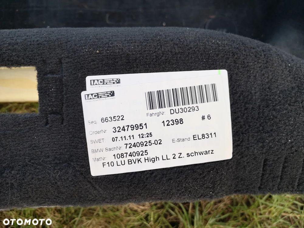 BMW 5 F10 F11 DYWAN WEWNĄTRZ PRZEDNI TYLNY WYKŁADZINA KOMPLET EUROPA CZARNY - 5