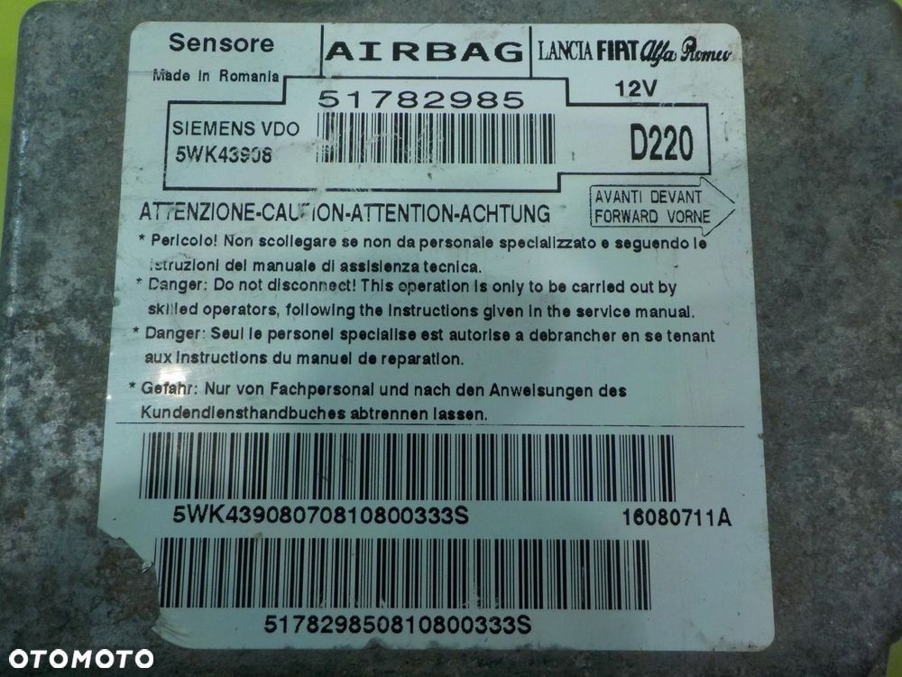 FIAT 500 1.2 B 08r HB 3D modul sensor AIRBAG 51782985 - 4