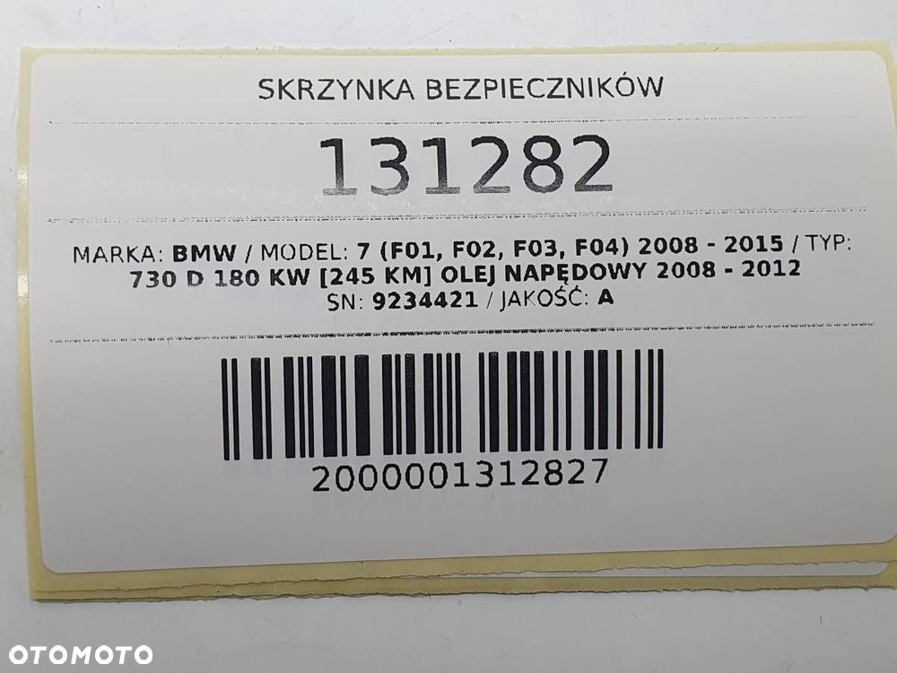 SKRZYNKA BEZPIECZNIKÓW BMW 7 F01 F02 9234421 - 4