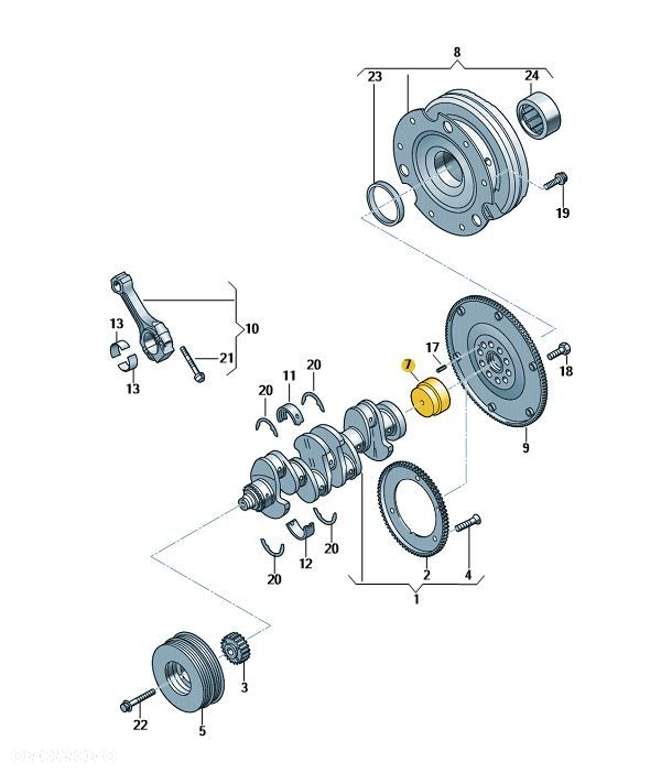ŁOZYSKO IGIEŁKOWE KOŁA ZAMACHOWEGO OE AUDI 079105313A - 2