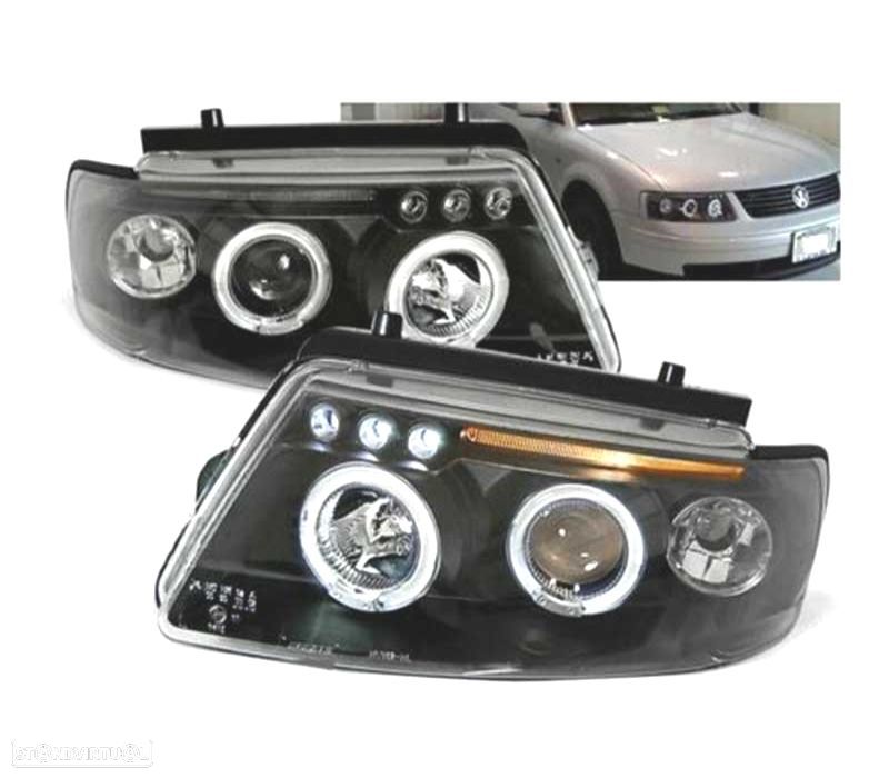 FARÓIS ANGEL EYES + LED VOLKSWAGEN VW PASSAT 96-00 FUNDO PRETO - 1