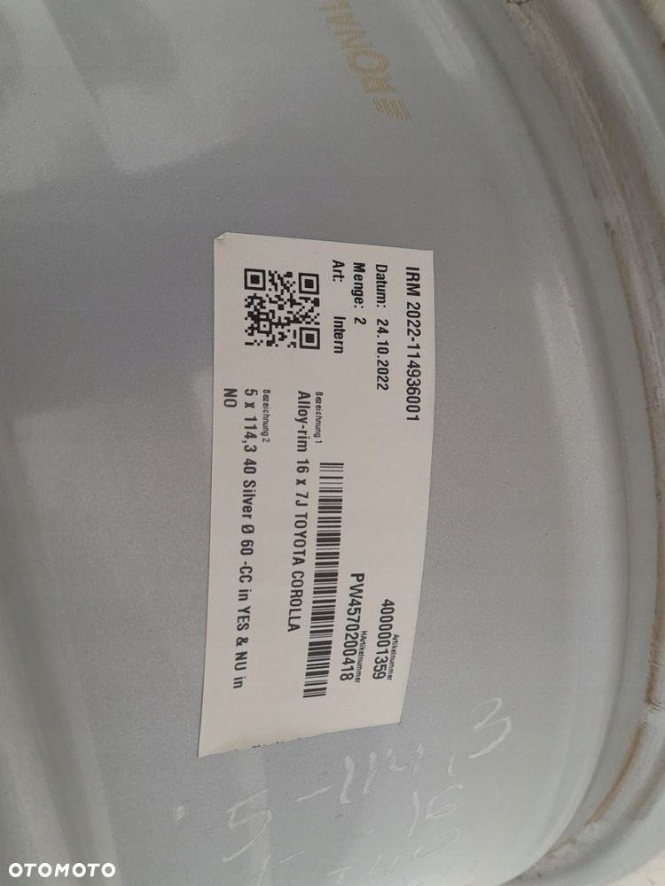 Felgi aluminiowe Toyota OE COROLLA XI XII / RAV 4 7.0" x 16" 5x114.3 ET 40 - 9