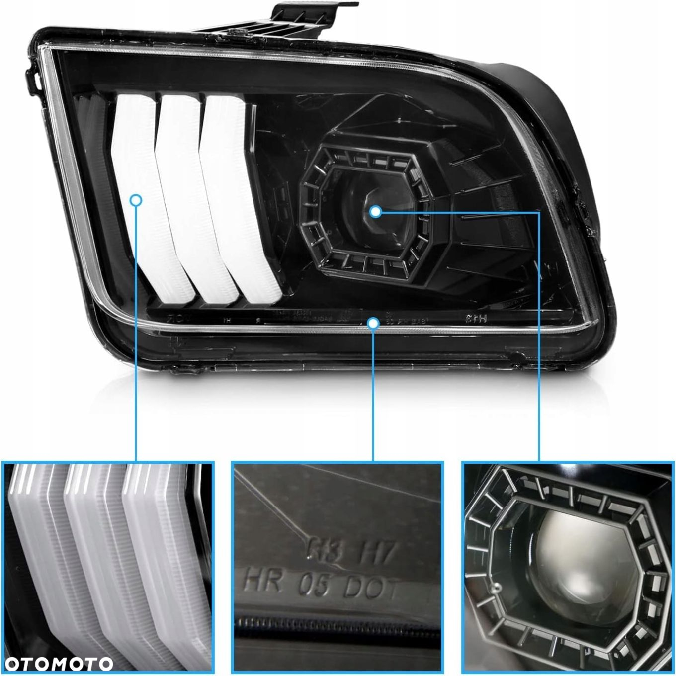 Reflektor Lampa kpl Led Neon Tuning Black Czarne Ford Mustang V 5 2004-2009 - 7