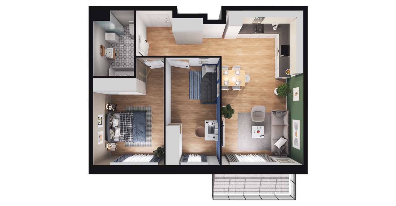 3-pokojowe mieszkanie 55m2 + balkon Bezpośrednio - Pełny obrazek: 2/12