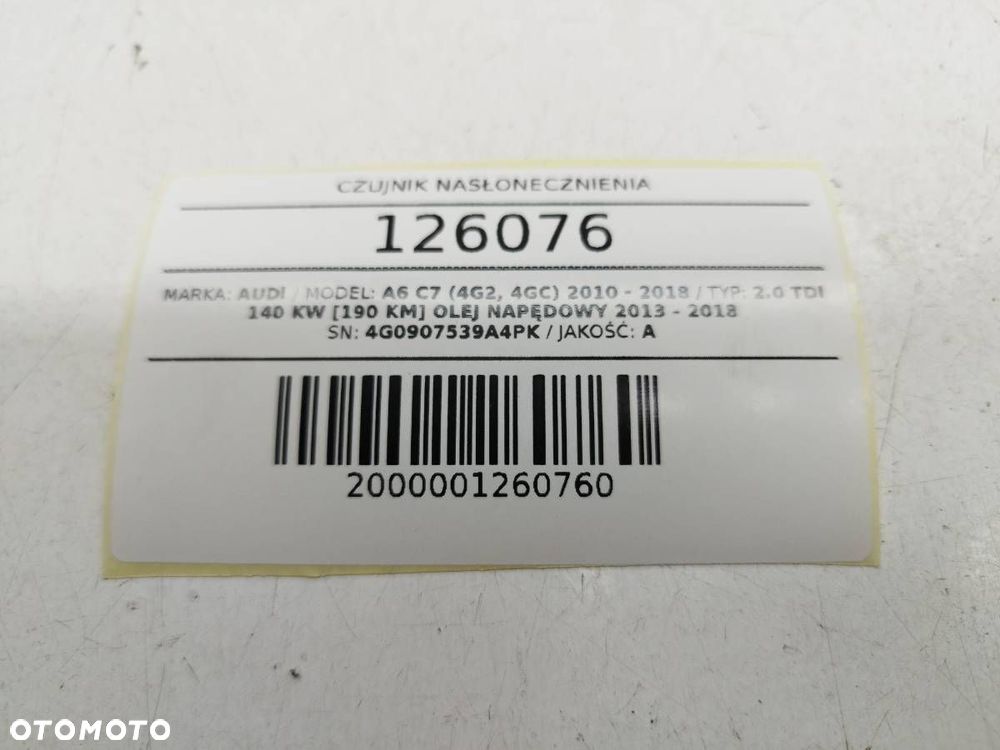 CZUJNIK NASŁONECZNIENIA SŁOŃCA 4G0907539A4PK AUDI A6 C7 2018 EU - 7