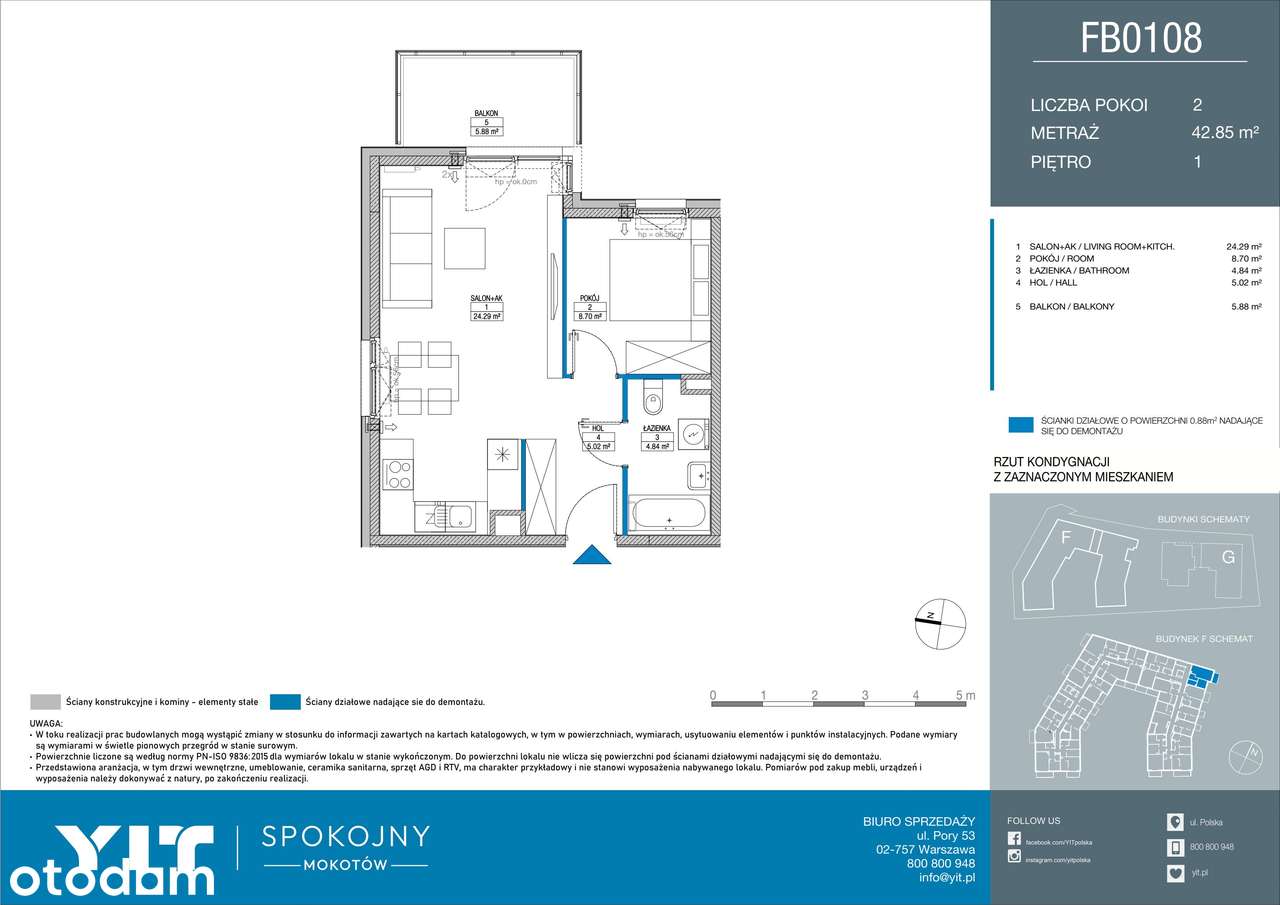 2-pokojowe mieszkanie 42m2 + balkon - Pełny obrazek: 2/11