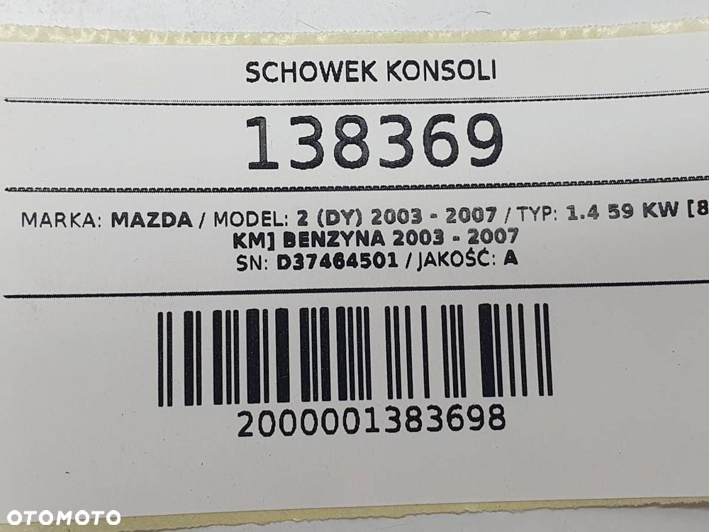 SCHOWEK KONSOLI DESKI GÓRNY MAZDA 2 DY 2005 EUROPA - 5