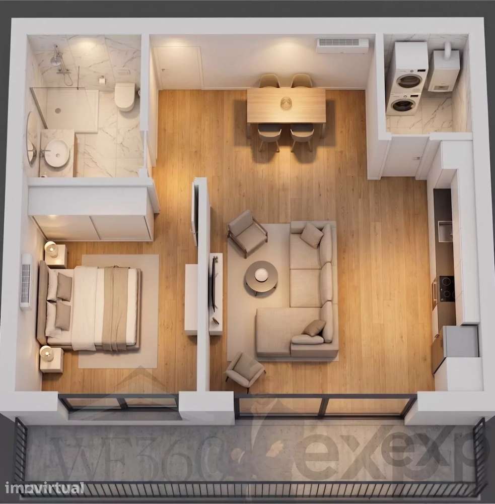 Apartamento T1 no Último Piso com Varanda e Piscina - Grande imagem: 2/10