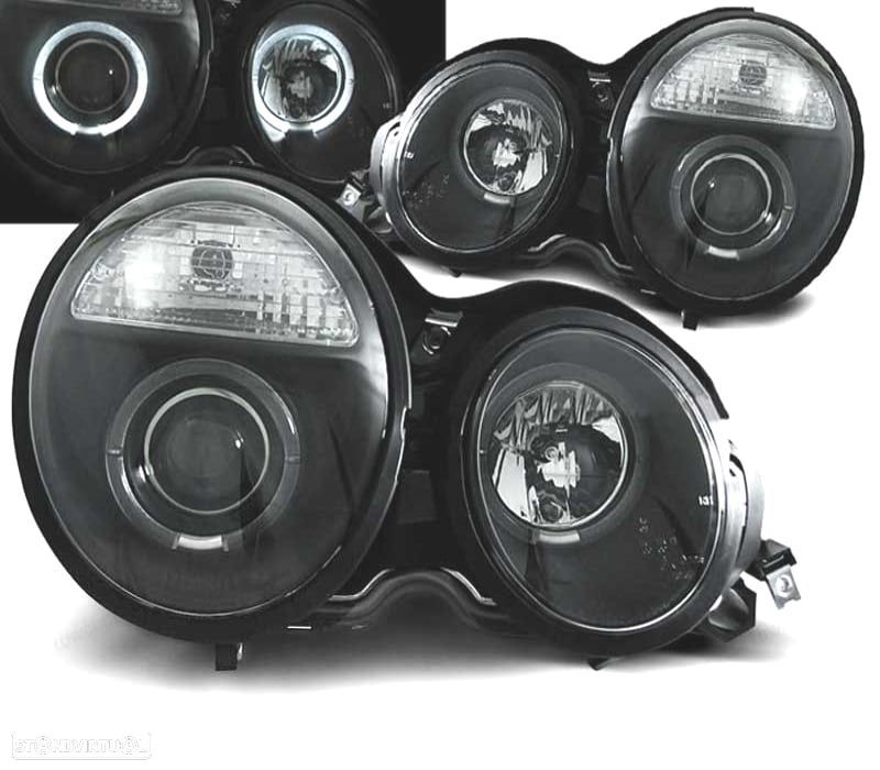 FARÓIS ANGEL EYES MERCEDES E W210 95-99 FUNDO PRETO - 2