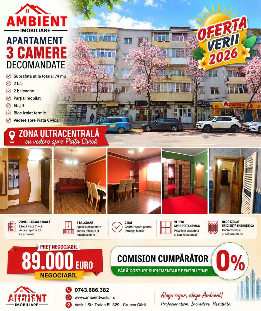 OFERTA VERII!! Apartament cu 3 camere, mobilat, VASLUI zona CENTRU - B — fotografia 1