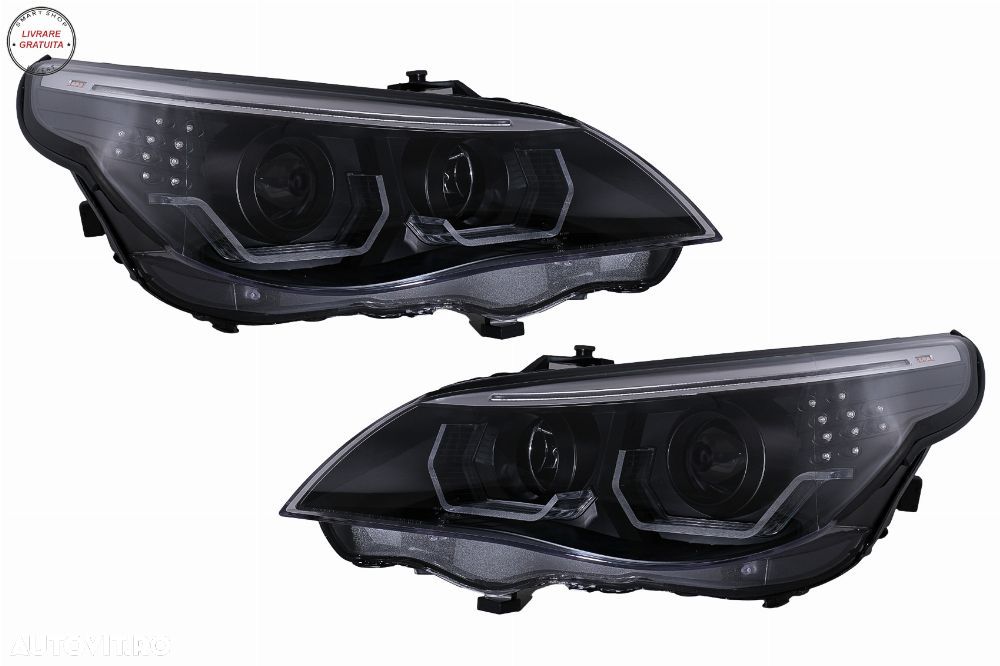 Faruri 3D LED Angel Eyes BMW Seria 5 E60 E61 (2003-2007) LCI Design Negru- livrare gratuita - 19