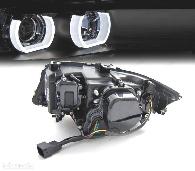 FARÓIS BMW E90 E91 05-08 ANGEL EYES 3D FUNDO PRETO - 2