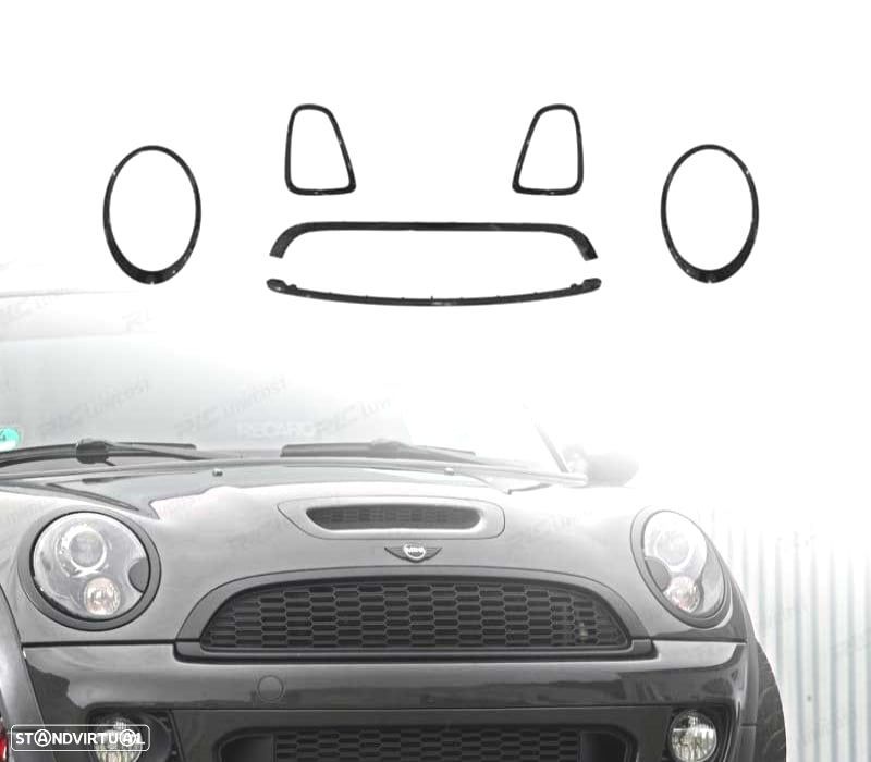 FRISOS FARÓIS E GRELHA MINI R56 R57 R58 07-13 JCW LOOK PRETO BRILHANTE - 1