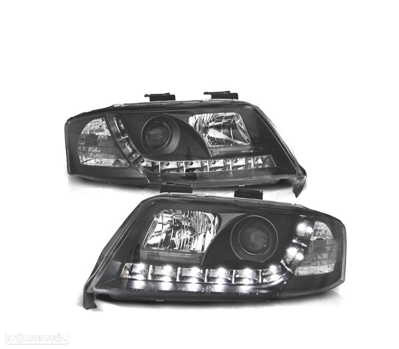 FARÓIS AUDI A6 4B 97-99 LUZ DIURNA FUNDO PRETO - 1