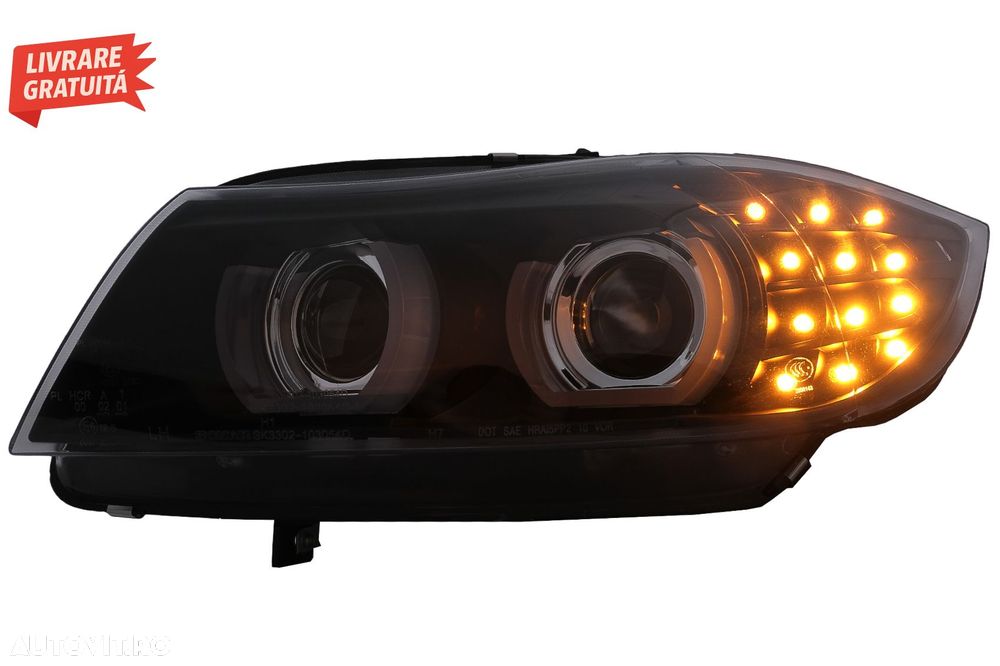 Faruri Xenon 3D Angel Eyes LED DRL BMW Seria 3 E90 E91 (2008-2011) Negru- livrare gratuita - 8