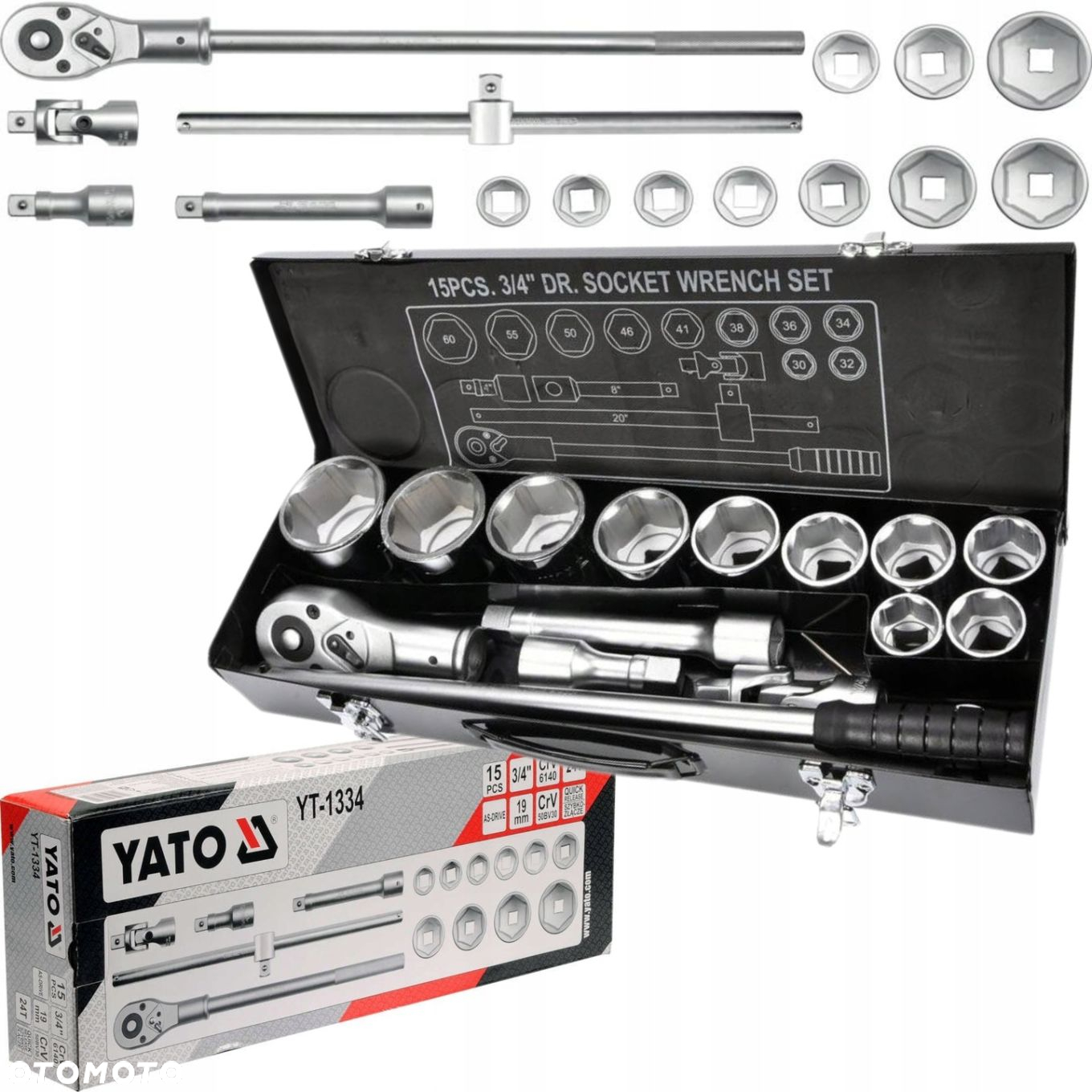 YATO ZESTAW KLUCZE NASADOWE 3/4" WALIZKA 15 ELEMENTÓW ZE STALI CRV YT-1334 - 8